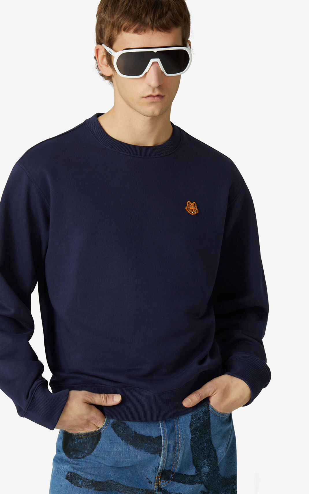 Kenzo Tiger Crest Sweatshirt Navy Blue For Mens 8921ICBXM